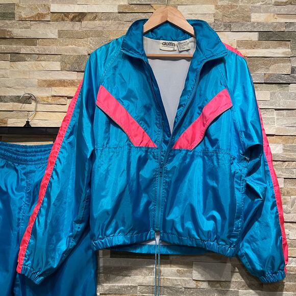 Vintage Dolfin Tracksuit M | Blue Pink Windbreaker Set, 80s 90s Retro Vibes - Picture 3 of 13